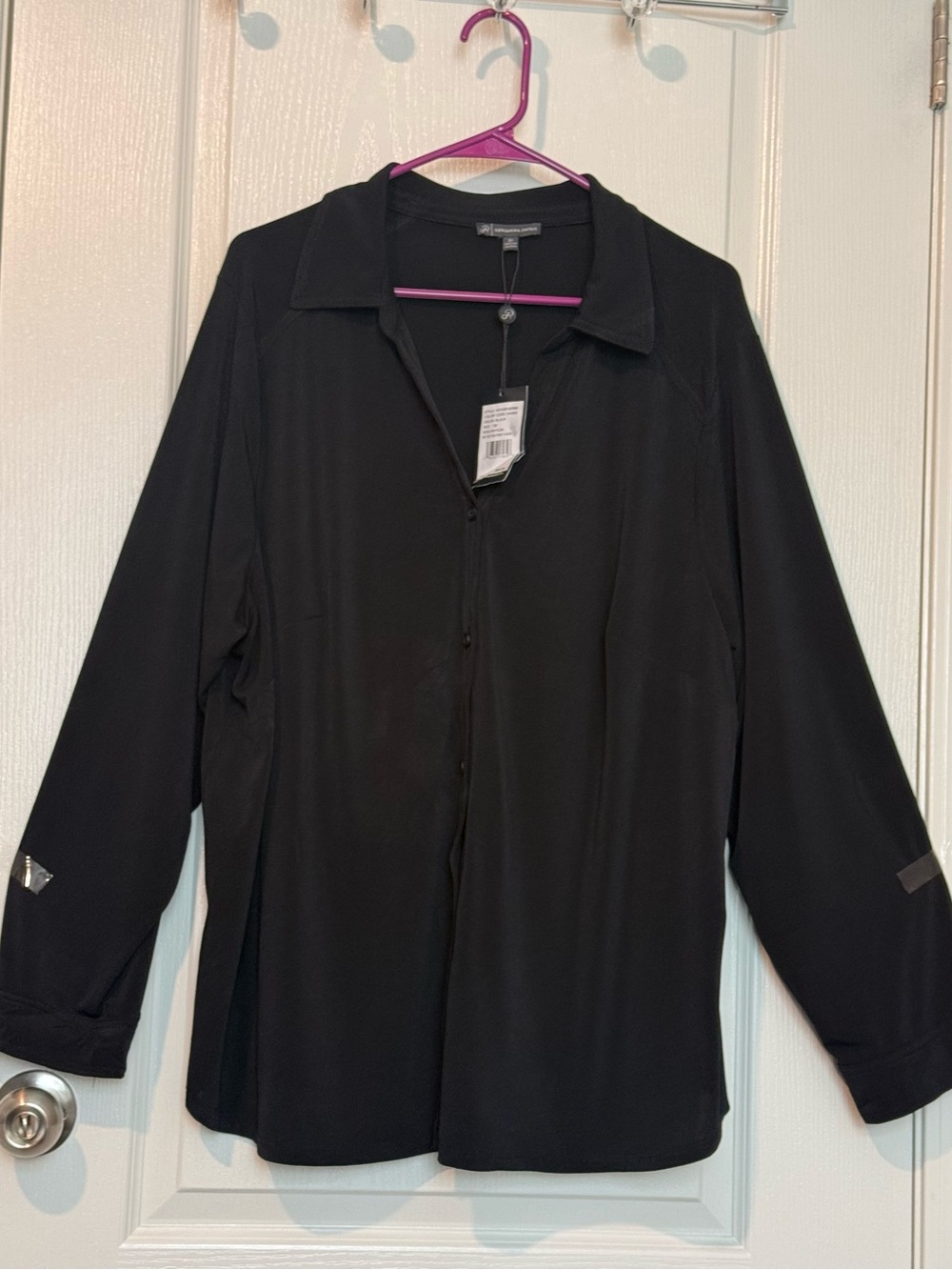 Adrianna Papell Black Button-Front Collared Blouse